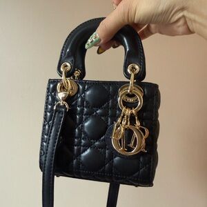 Mini Black Quilted Bag with Gold Accents